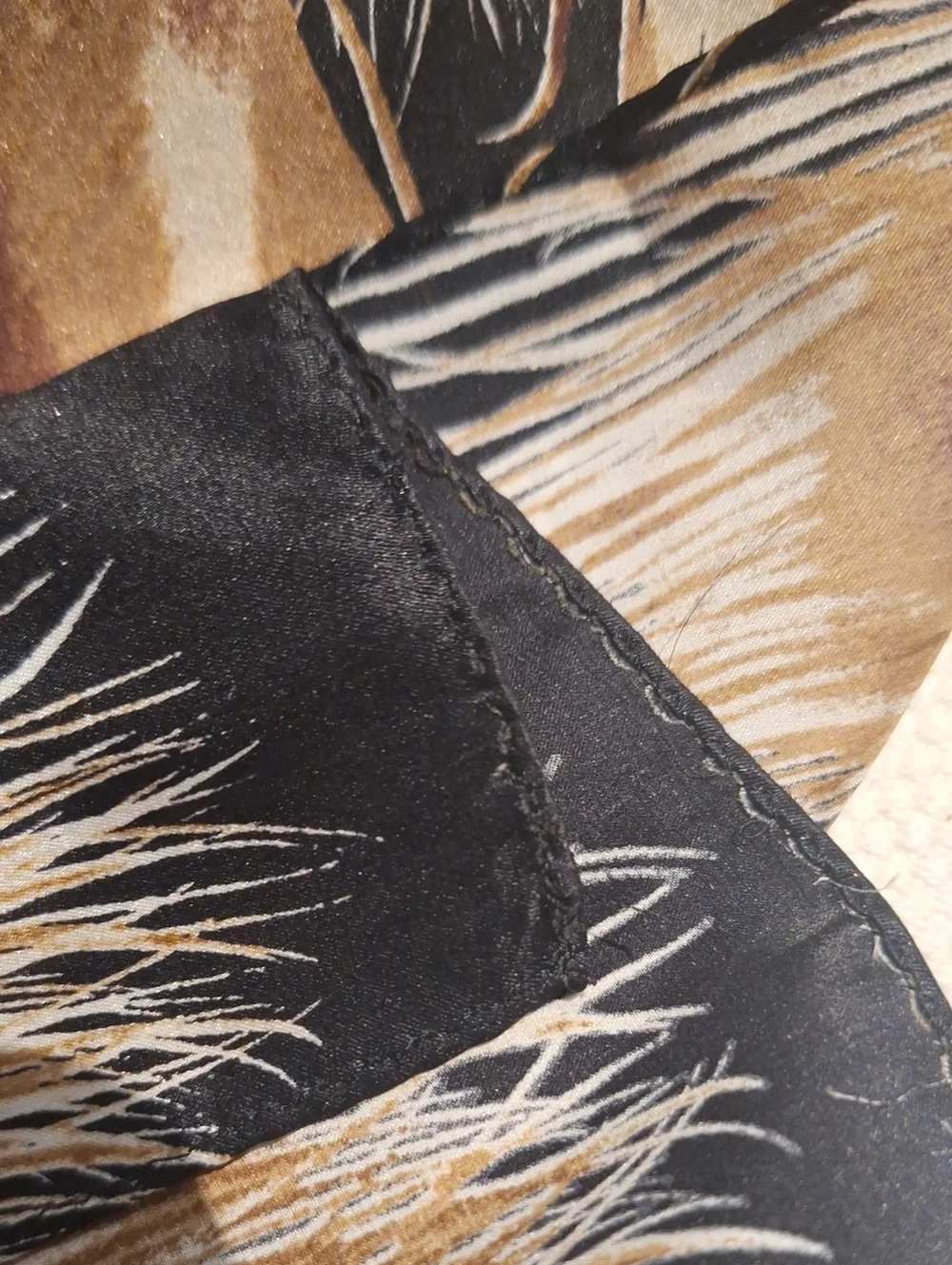 Brooks Brothers Peacock Feather Motif Silk Scarf in Black, Tan and Cream